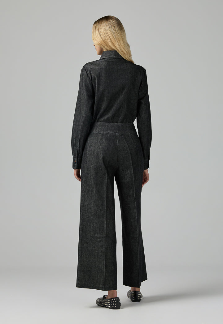 Choice Solid Wide Leg Denim Trousers Black