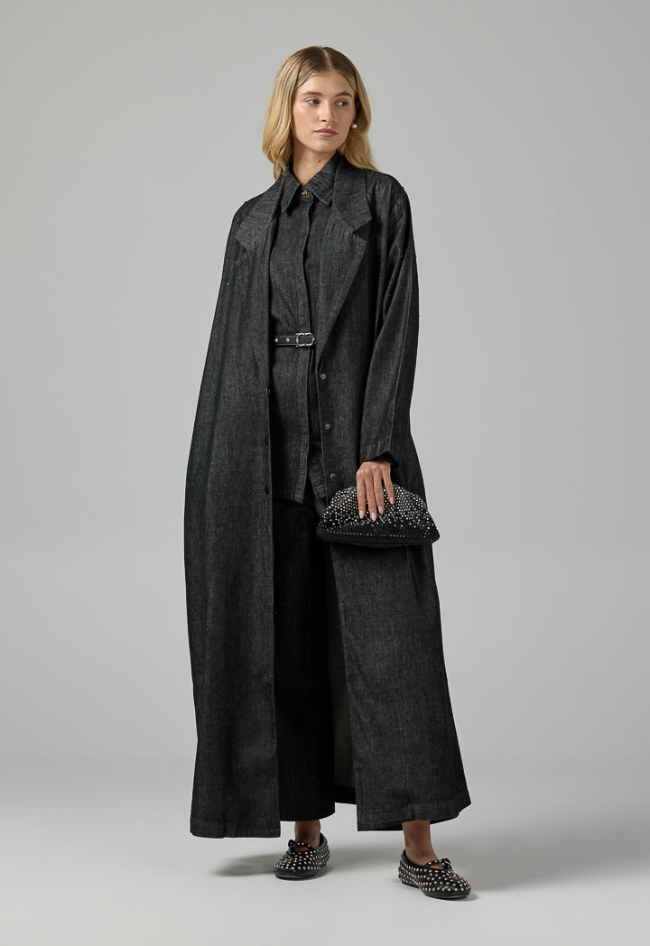 Choice Notched Collar Denim Jacket Black