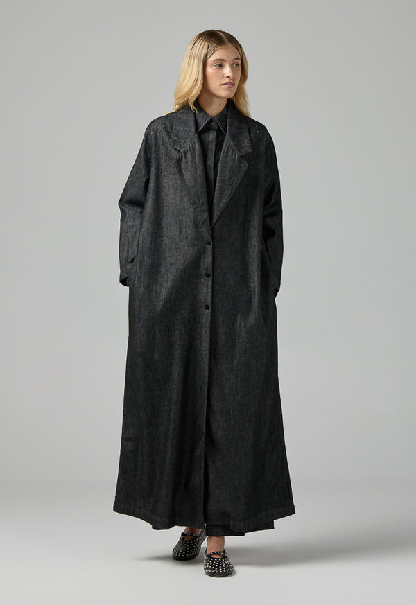 Choice Notched Collar Denim Jacket Black