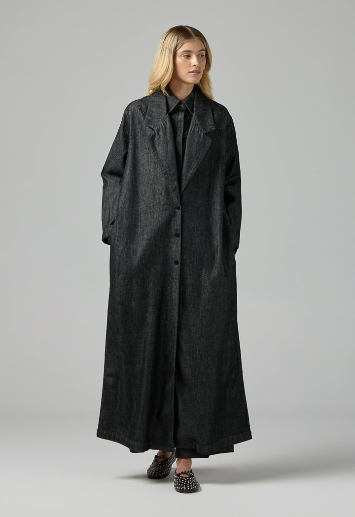 Choice Notched Collar Denim Jacket Black