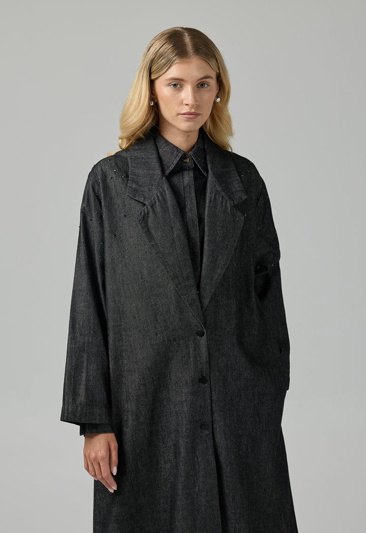 Choice Notched Collar Denim Jacket Black