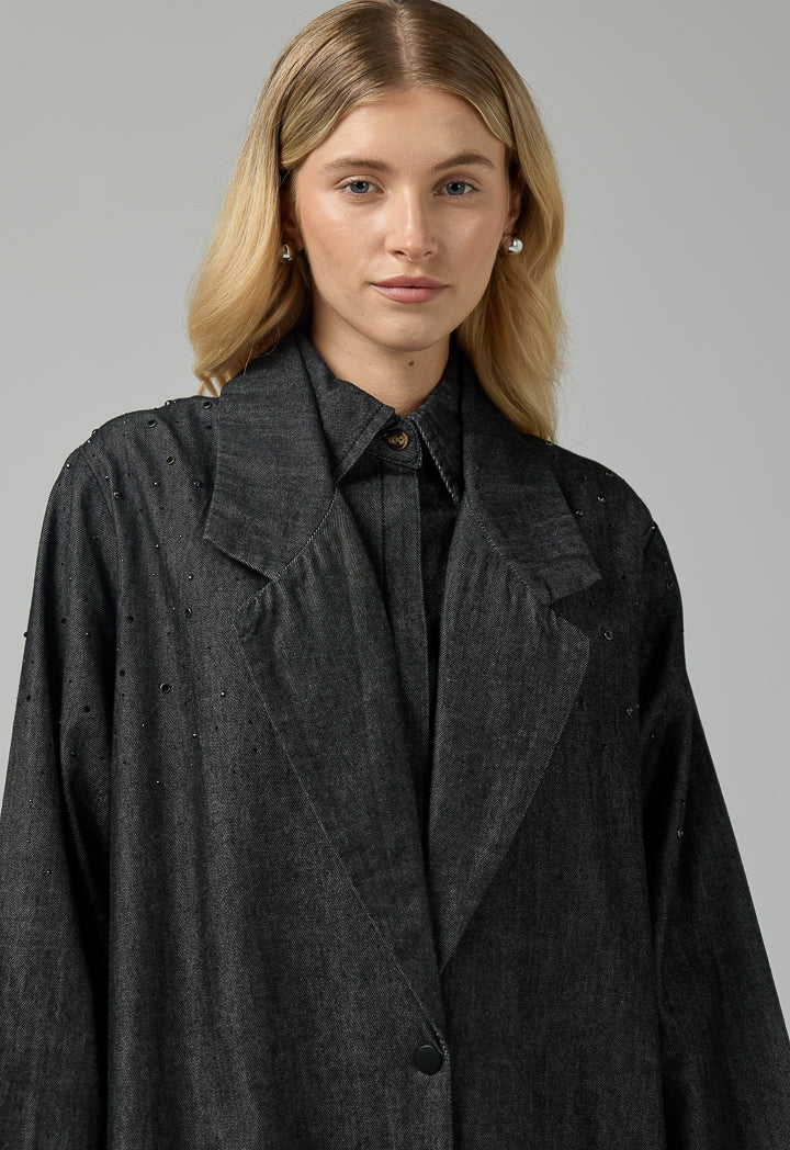 Choice Notched Collar Denim Jacket Black