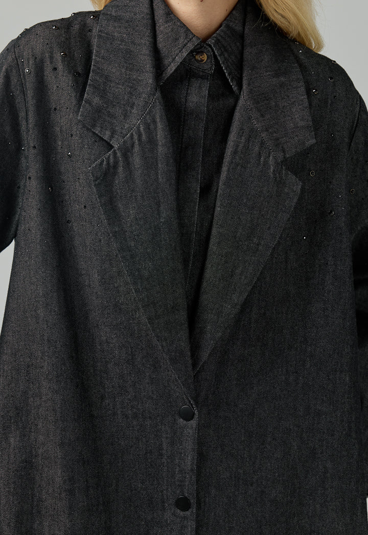 Choice Notched Collar Denim Jacket Black