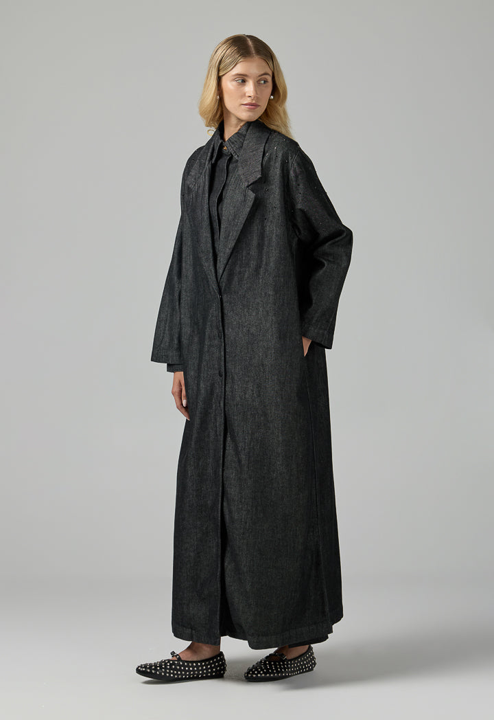 Choice Notched Collar Denim Jacket Black