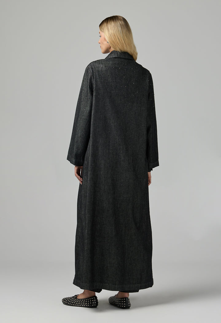 Choice Notched Collar Denim Jacket Black