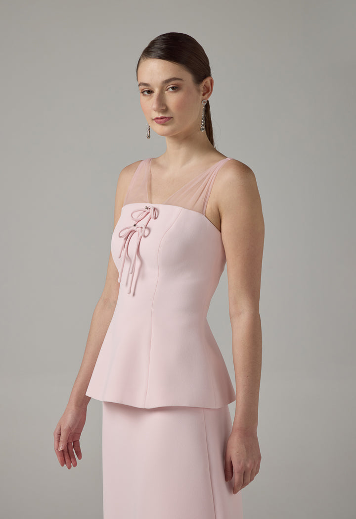 Choice Solid Tulle Bow-Detail Sleeveless Top Pink