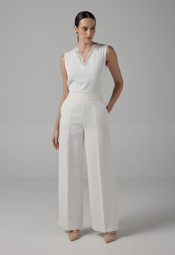 Choice Wide Leg High-Waist Basic Trousers Off White