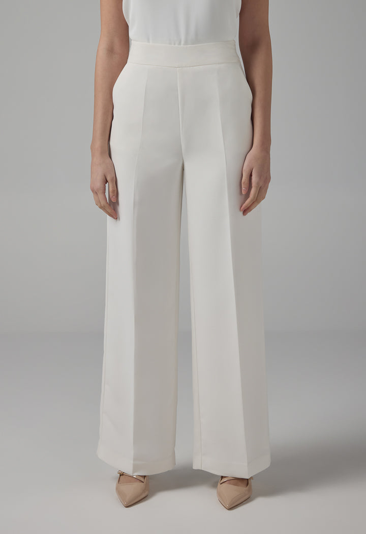 Choice Wide Leg High-Waist Basic Trousers Off White