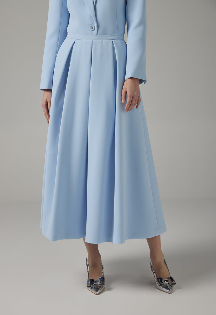 Choice Solid Pleated Maxi Skirt Blue