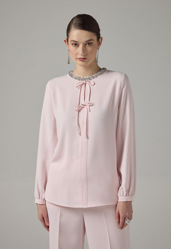 Choice Crystal Embellished Bow-Detail Blouse Pink