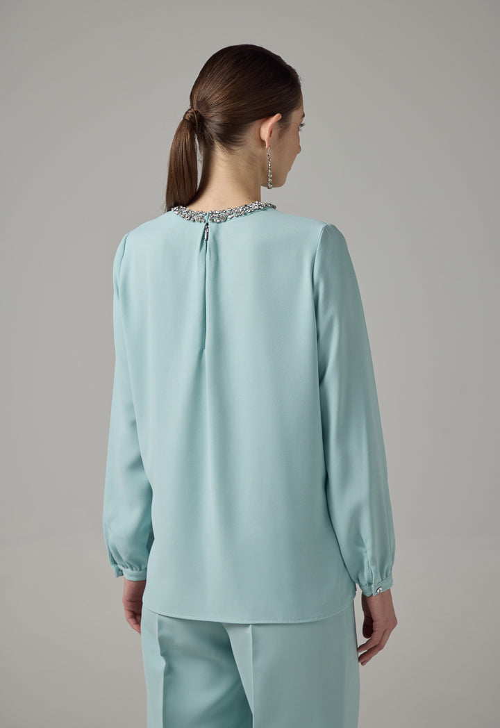 Choice Crystal Embellished Bow-Detail Blouse Mint