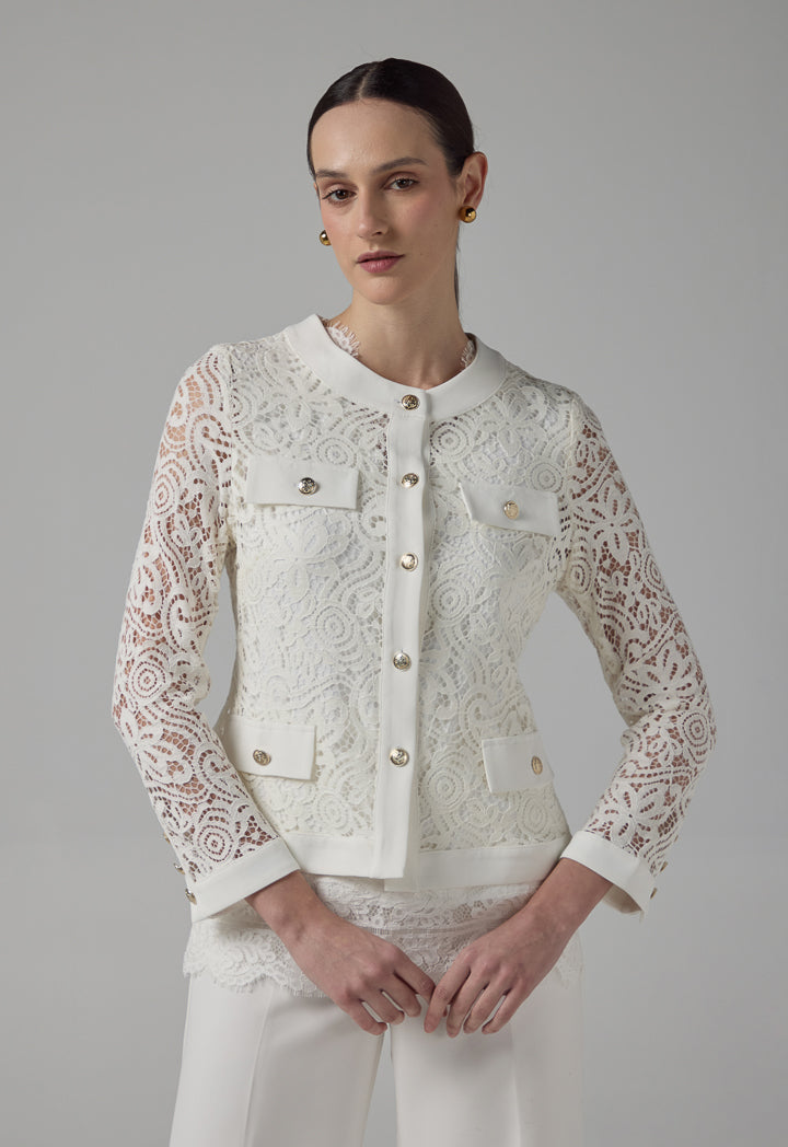 Choice Solid Floral Lace Jacket Off White