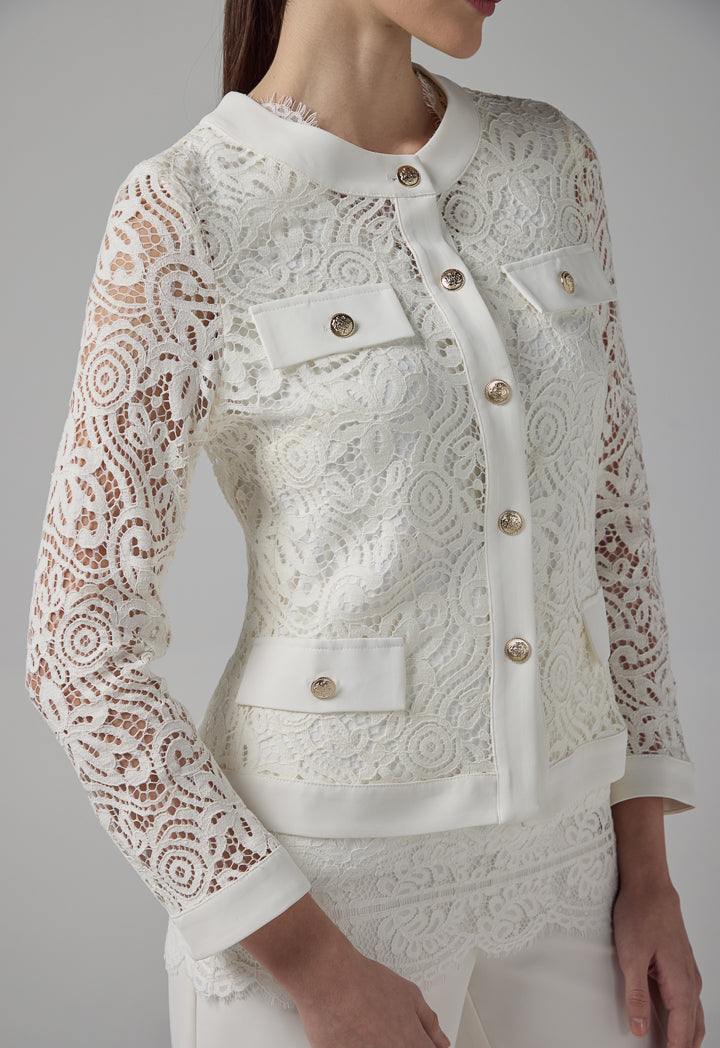 Choice Solid Floral Lace Jacket Off White