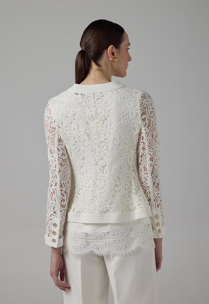 Choice Solid Floral Lace Jacket Off White