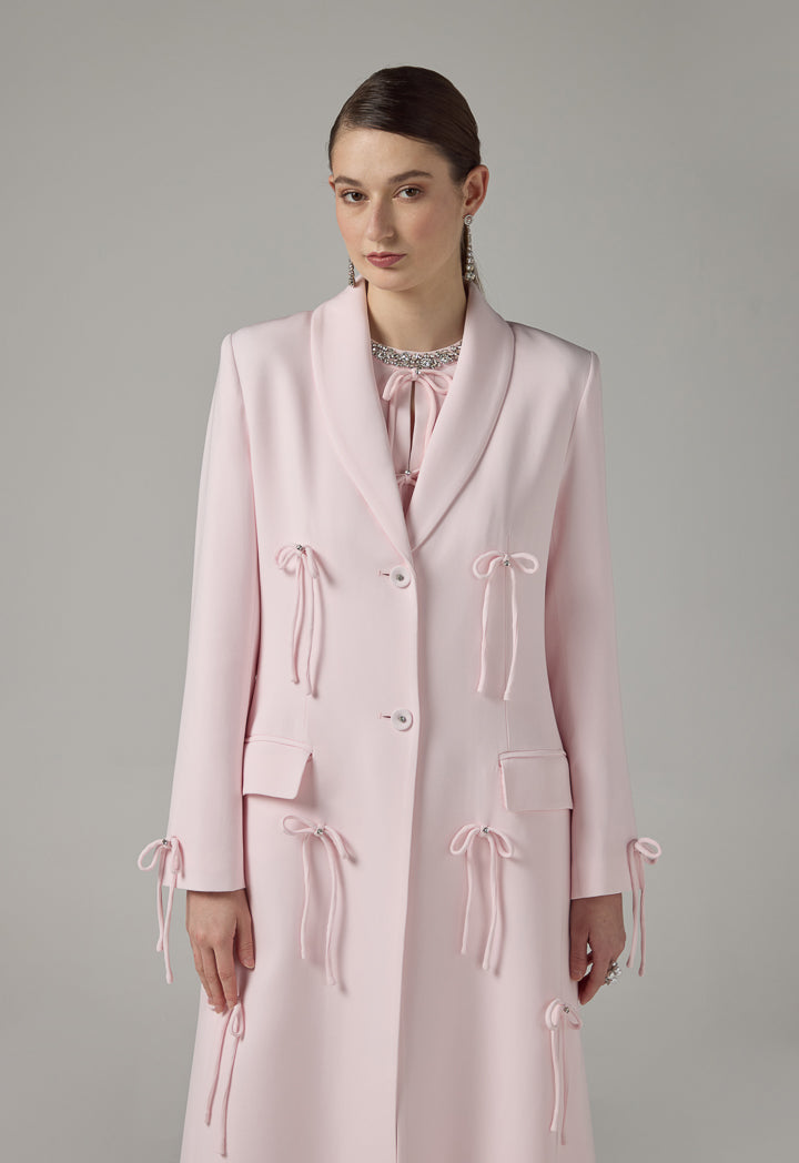 Choice Notched Collar Bow-Detail Coat Pink