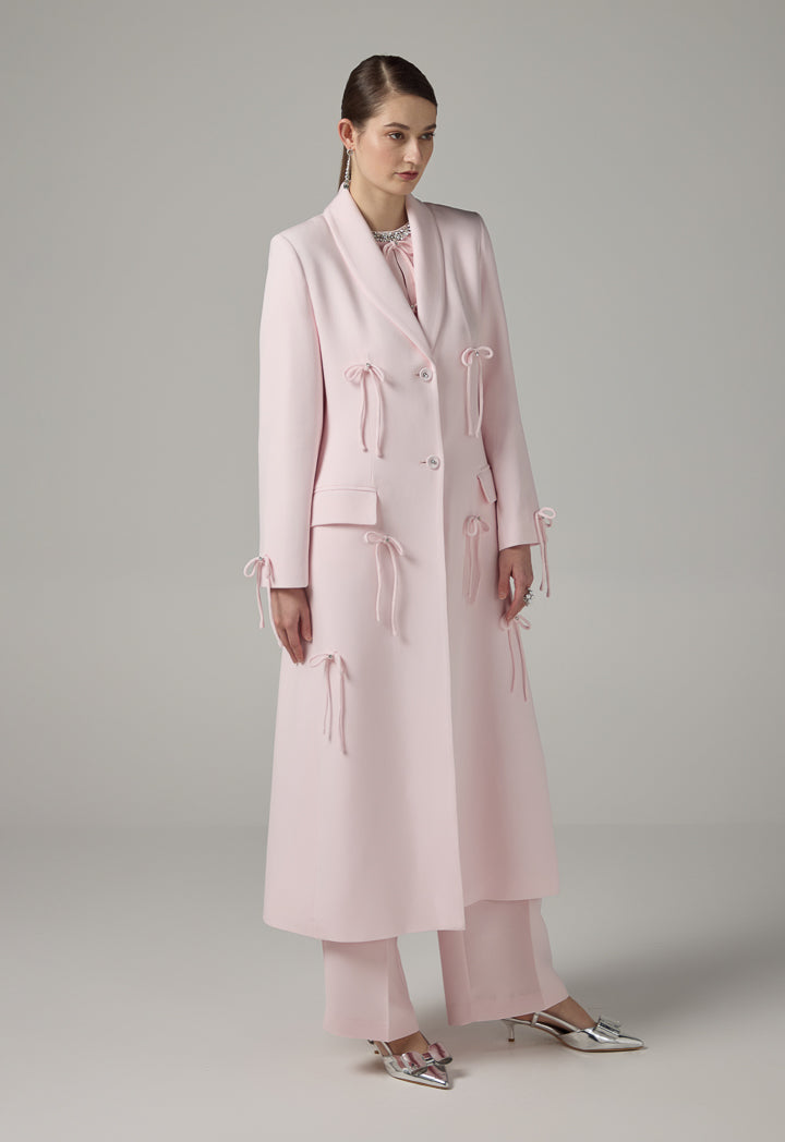 Choice Notched Collar Bow-Detail Coat Pink