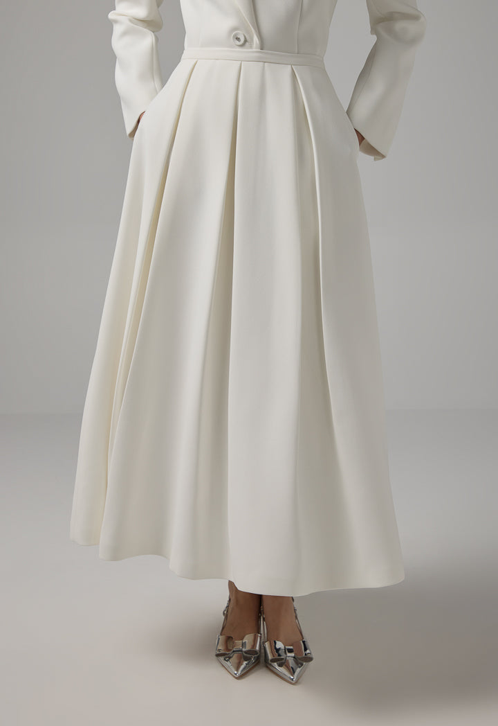 Choice Solid Pleated Maxi Skirt Off White