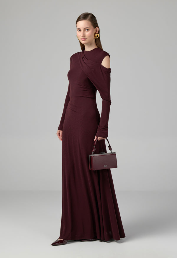 Choice One Shoulder Knitted Maxi Dress  Burgundy