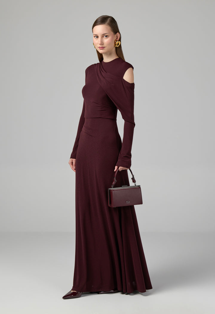 Choice One Shoulder Knitted Maxi Dress  Burgundy