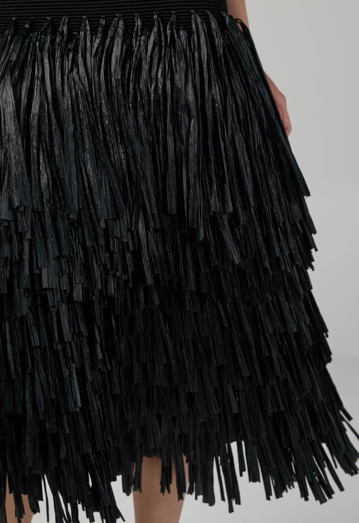 Choice Sleeveless Raffia Fringe Knitted Dress Black