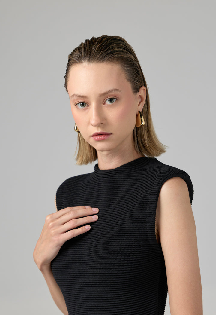 Choice Sleeveless Raffia Fringe Knitted Dress Black