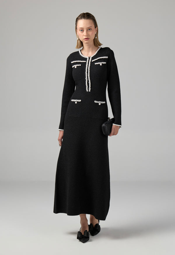 Choice Pearl Embellished Knitted Dress Black
