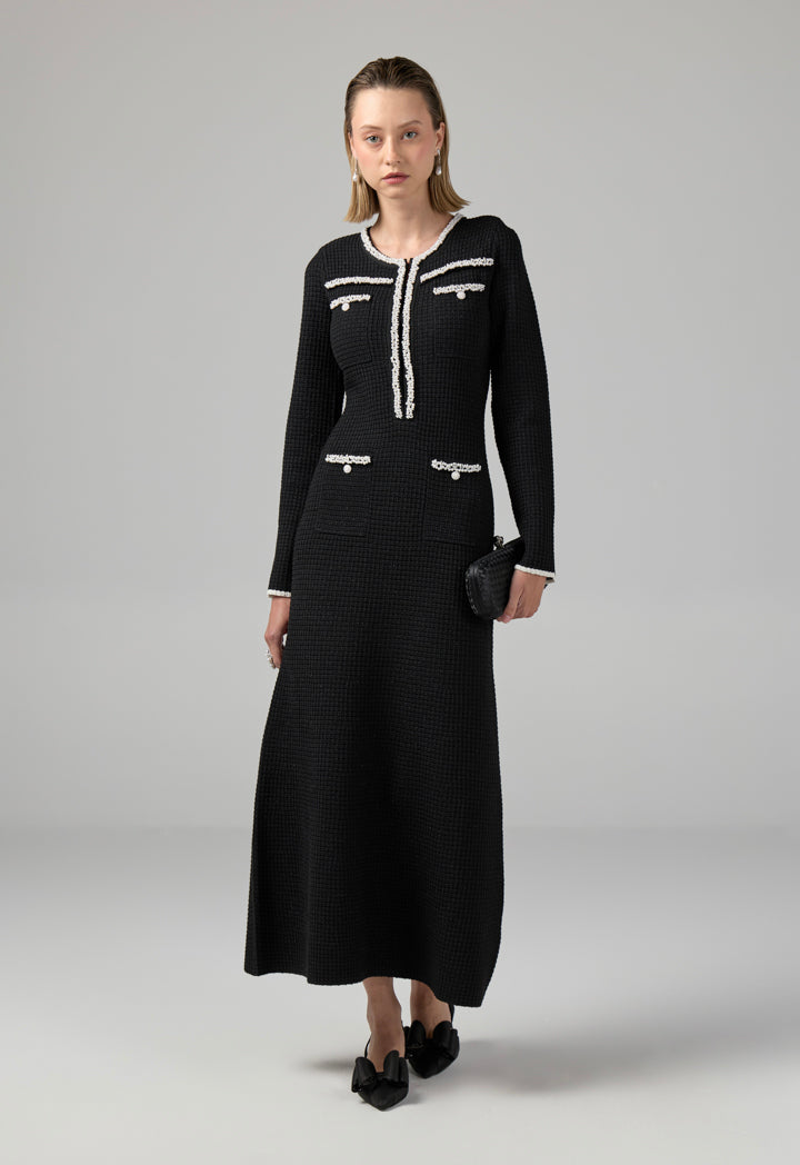 Choice Pearl Embellished Knitted Dress Black