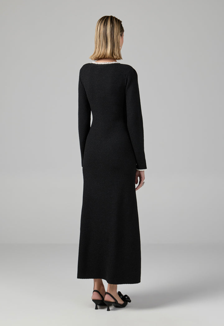 Choice Pearl Embellished Knitted Dress Black