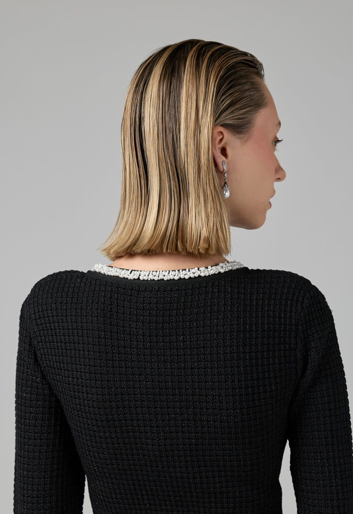 Choice Pearl Embellished Knitted Dress Black
