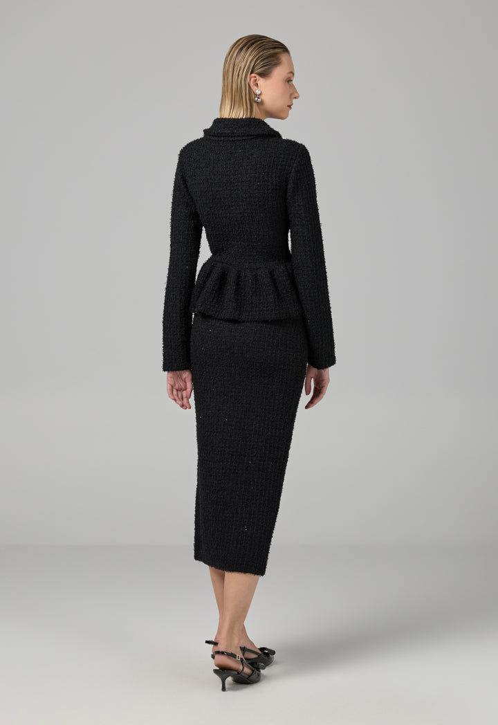 Choice Solid Sequins Dress With Tweed Jacket Black