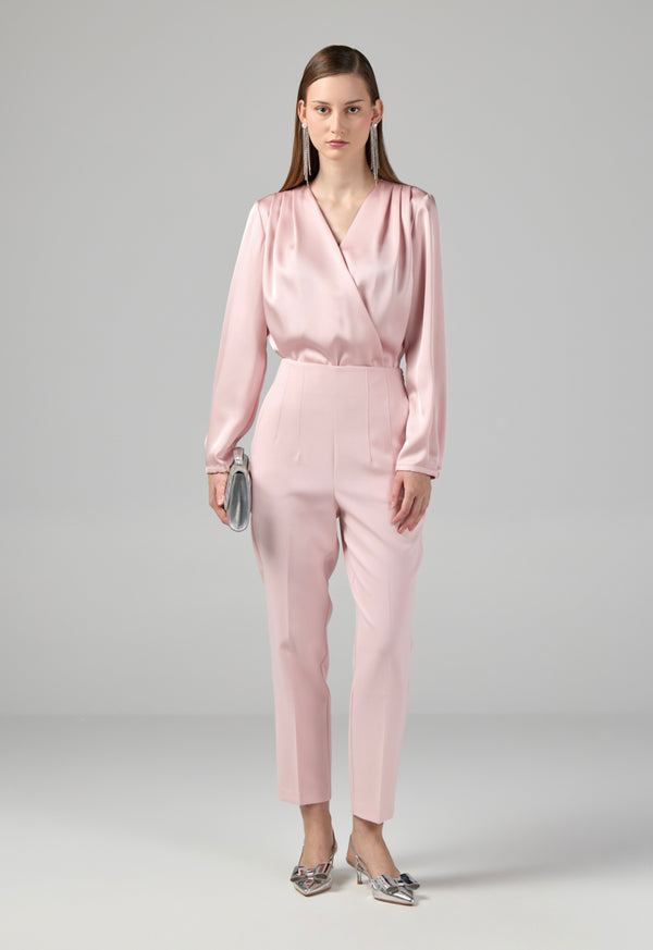 Choice Long Sleeves Satin Bodysuit Top Pink