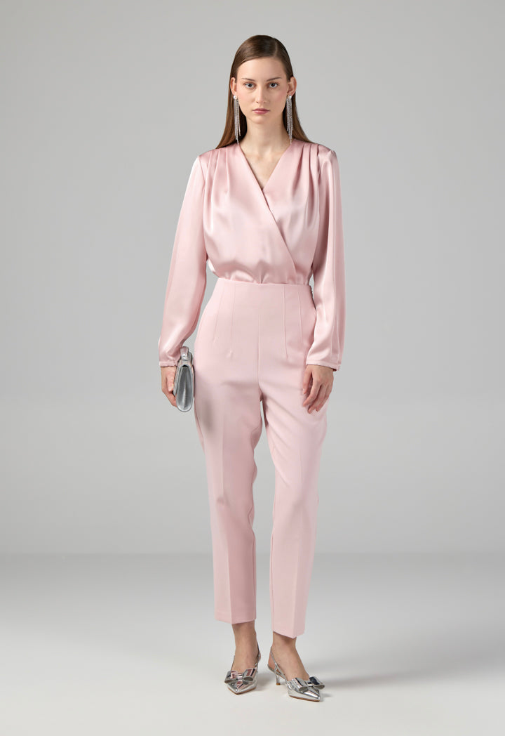 Choice Long Sleeves Satin Bodysuit Top Pink