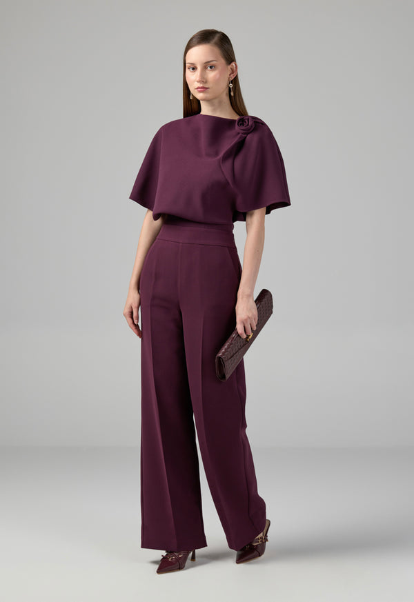 Choice Straight Wide Cut Leg Basic Trousers Cherry