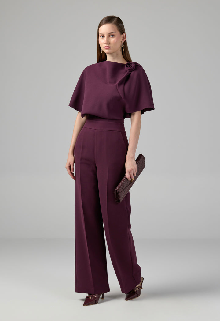 Choice Straight Wide Cut Leg Basic Trousers Cherry