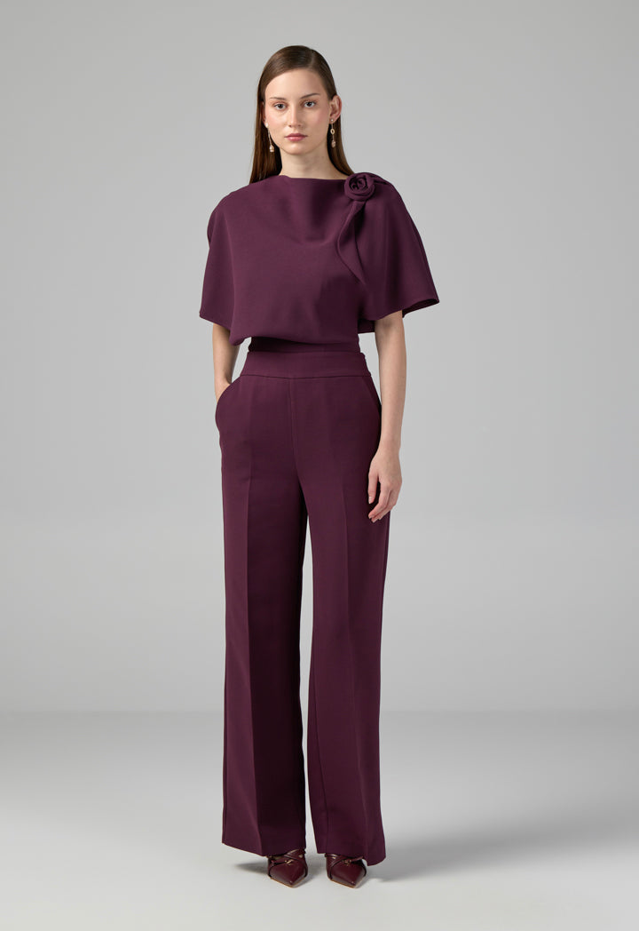 Choice Straight Wide Cut Leg Basic Trousers Cherry