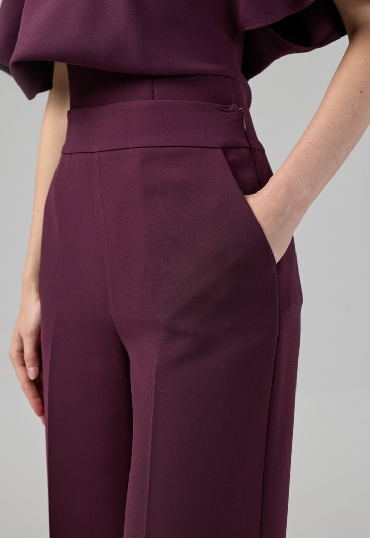 Choice Straight Wide Cut Leg Basic Trousers Cherry