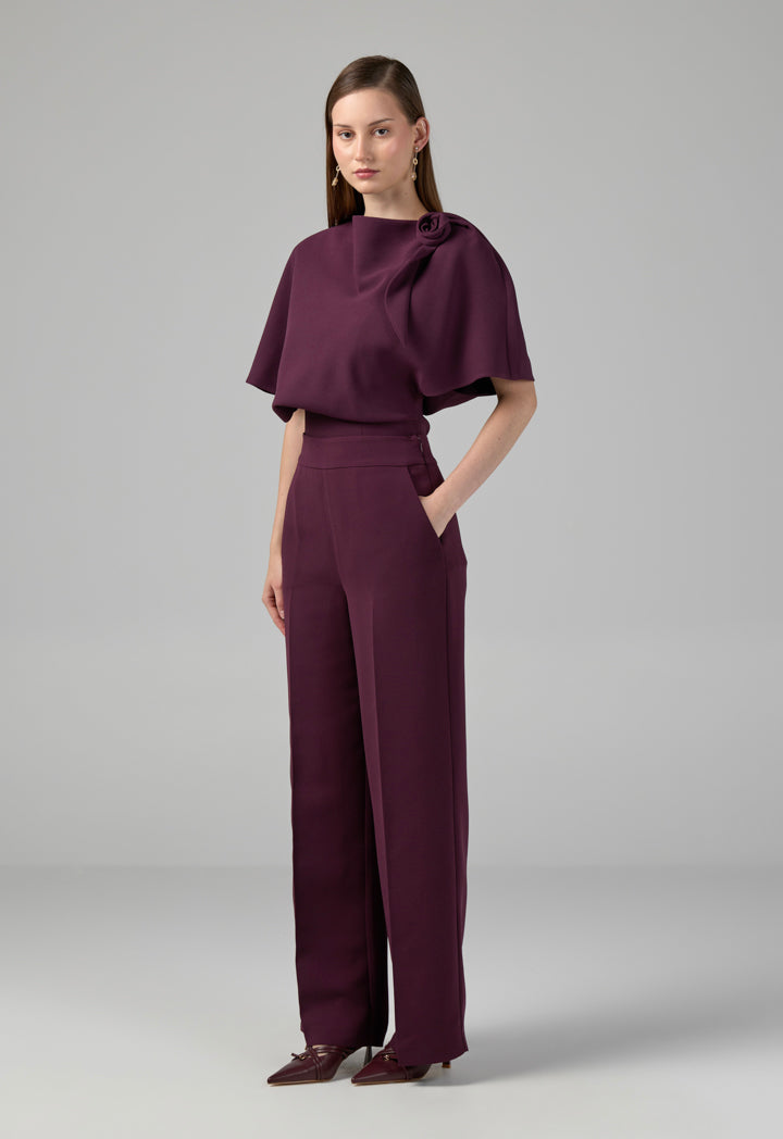 Choice Straight Wide Cut Leg Basic Trousers Cherry