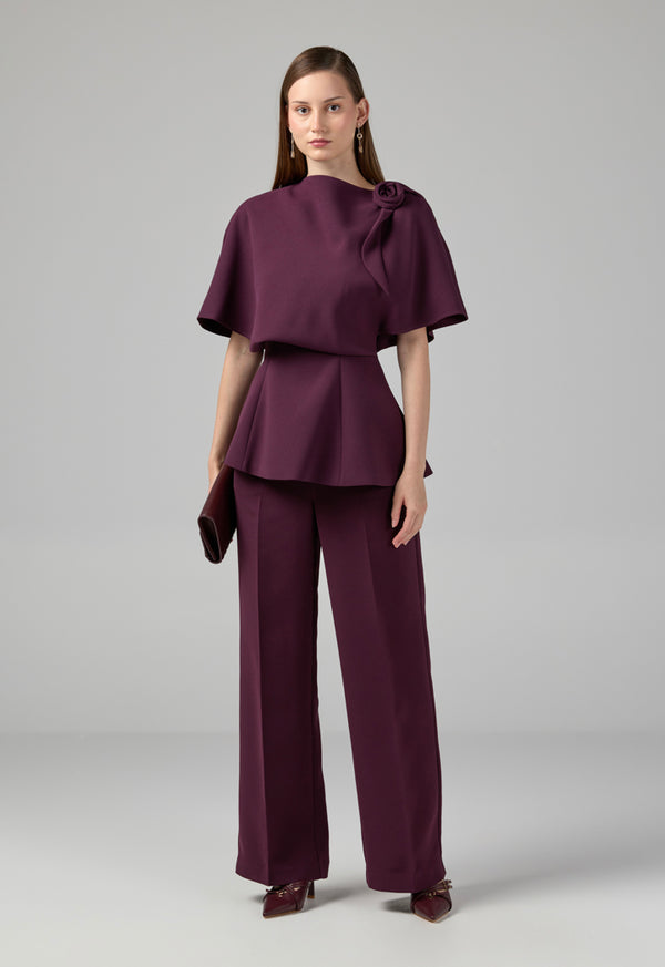 Choice Straight Wide Cut Leg Basic Trousers Cherry