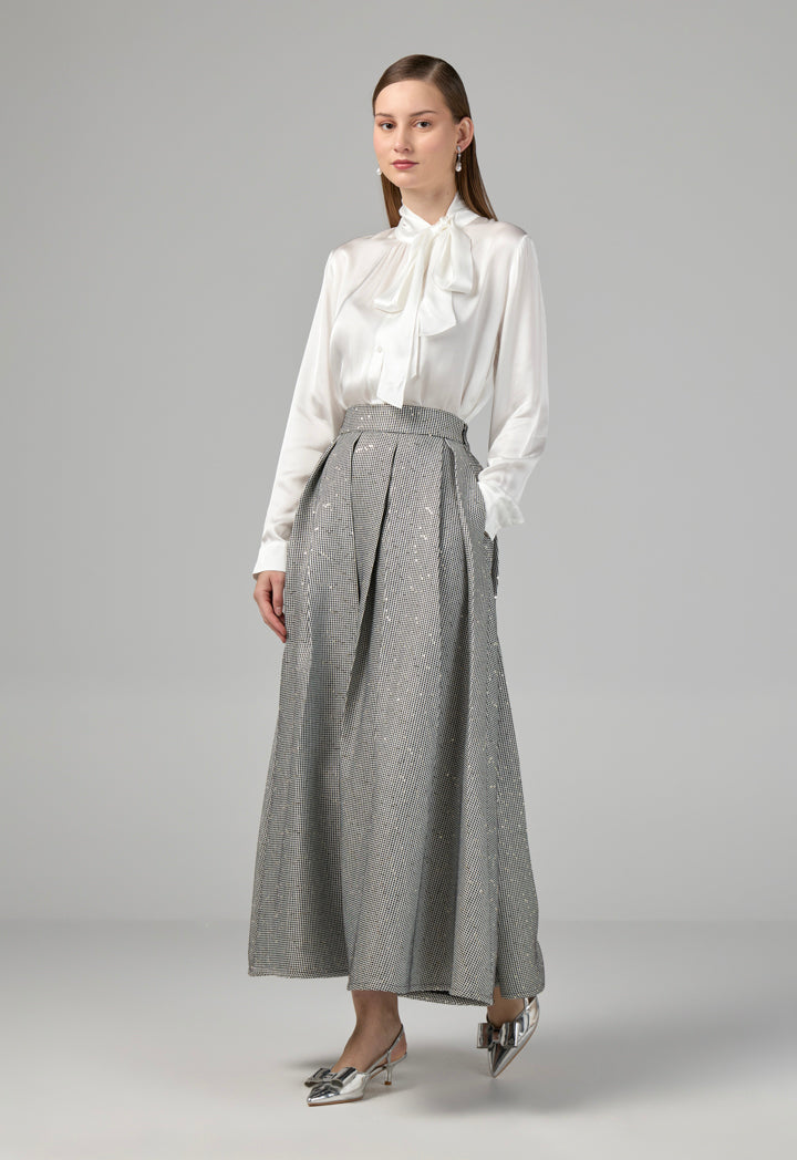 Choice Contrast Flared Sequin Skirt Black