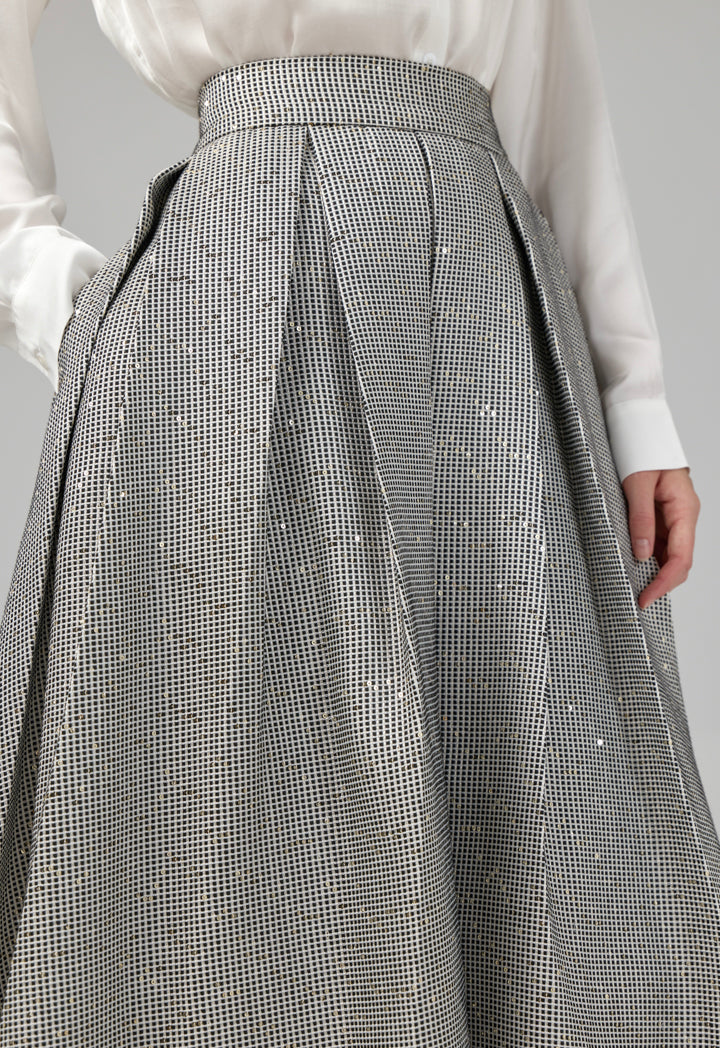 Choice Contrast Flared Sequin Skirt Black