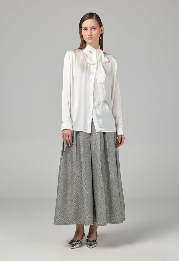 Choice Solid Shirt With Attached Scarf Off White