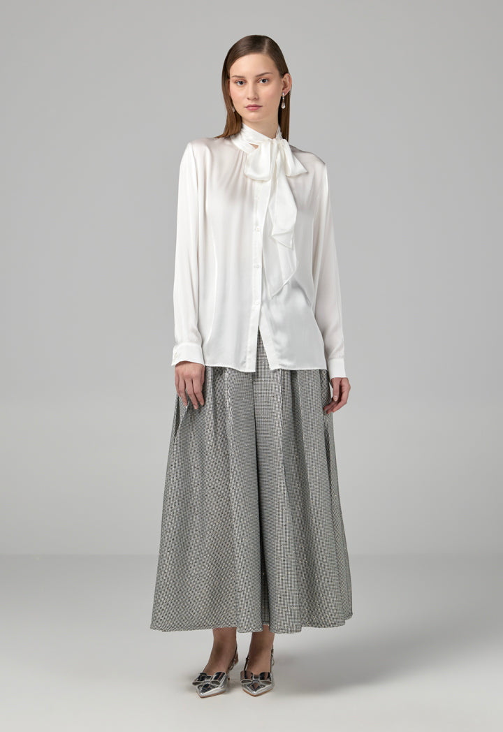 Choice Solid Shirt With Attached Scarf Off White