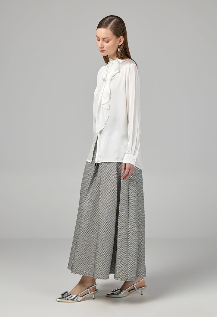 Choice Solid Shirt With Attached Scarf Off White