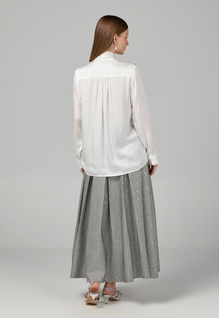 Choice Solid Shirt With Attached Scarf Off White