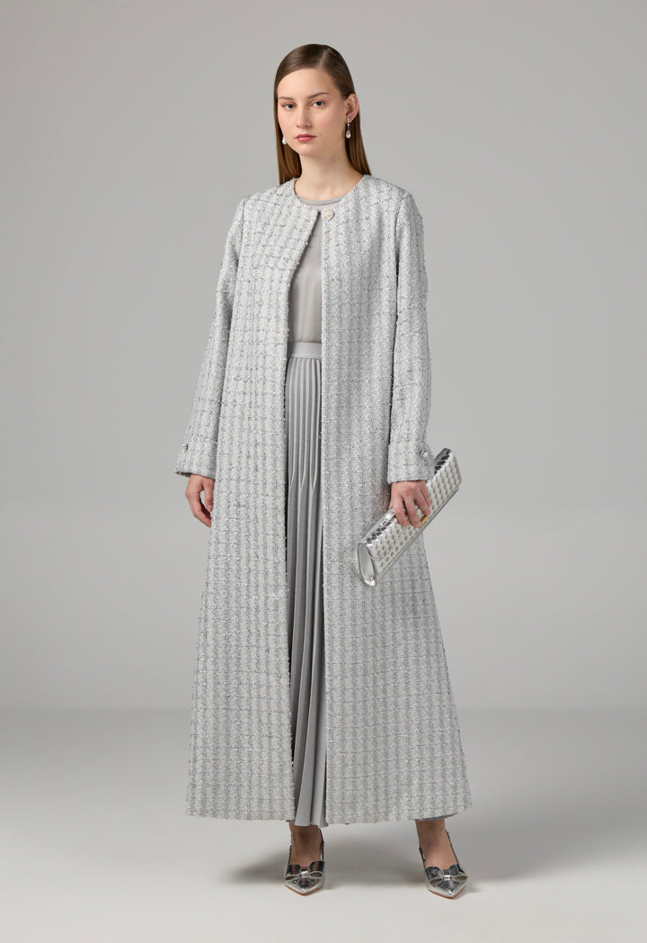 Choice Long Sleeve Tweed Lurex Coat Grey