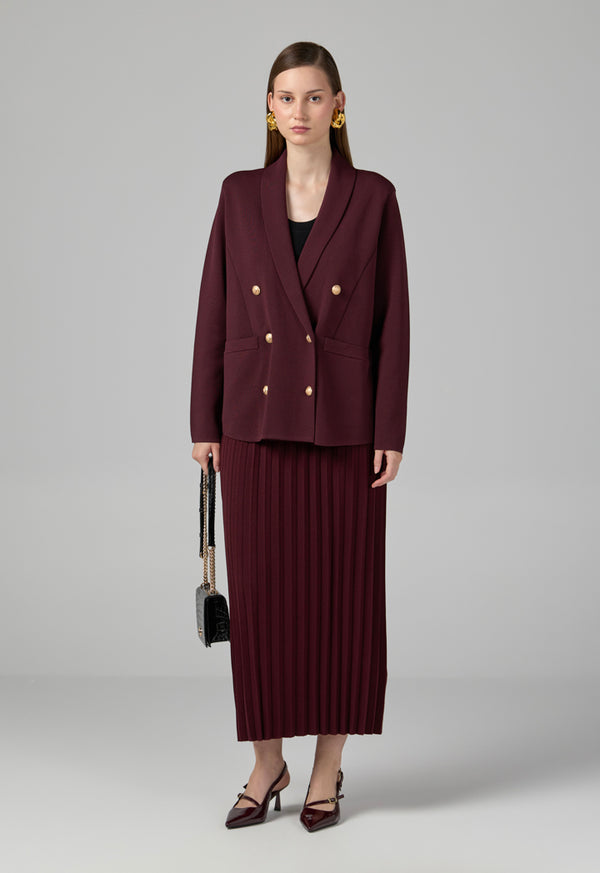 Choice Front Pockets Knitted Belted Jacket Burgundy