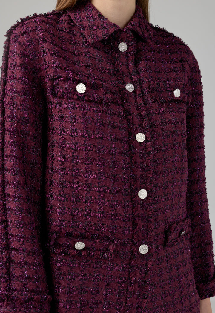 Choice Long Sleeve Tweed Lurex Jacket Burgundy