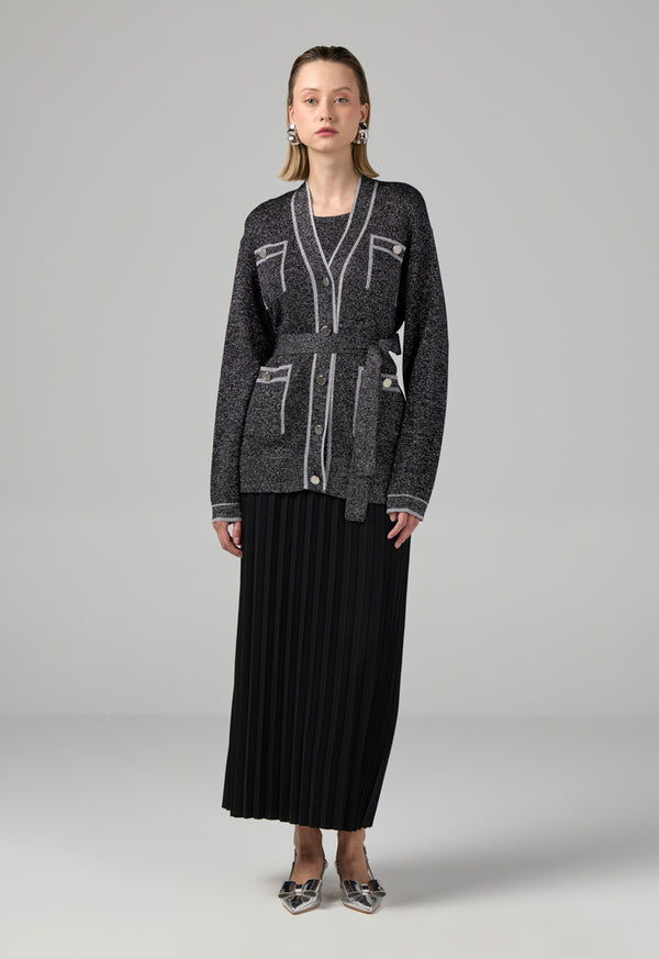 Choice Long Sleeves Knitted Belted Cardigan Black