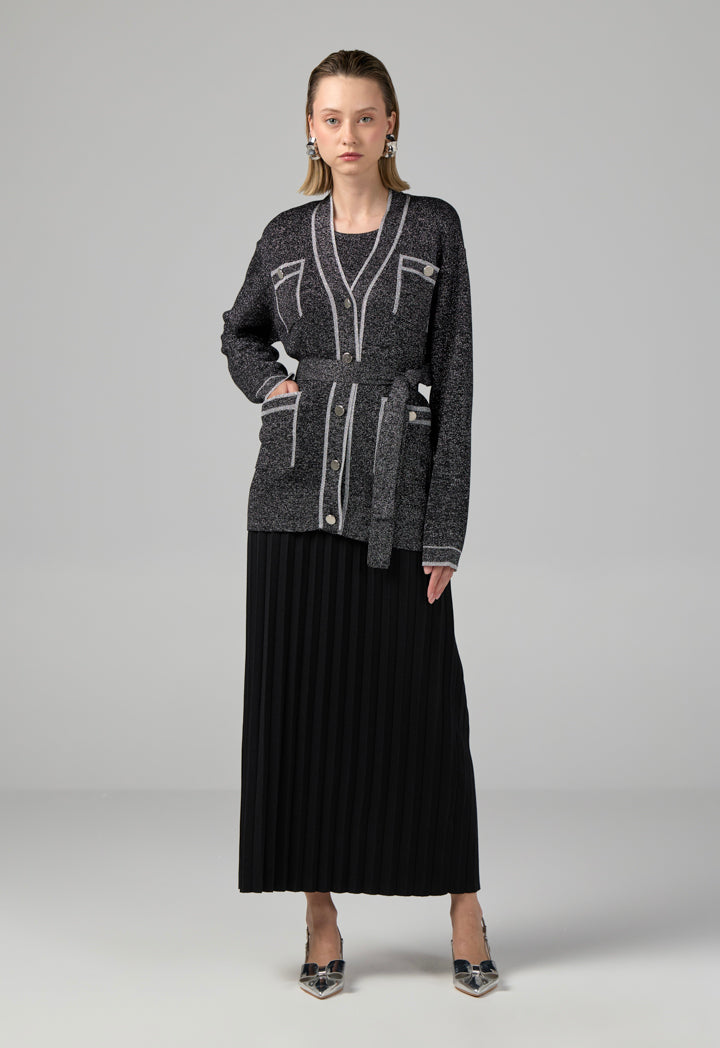 Choice Long Sleeves Knitted Belted Cardigan Black