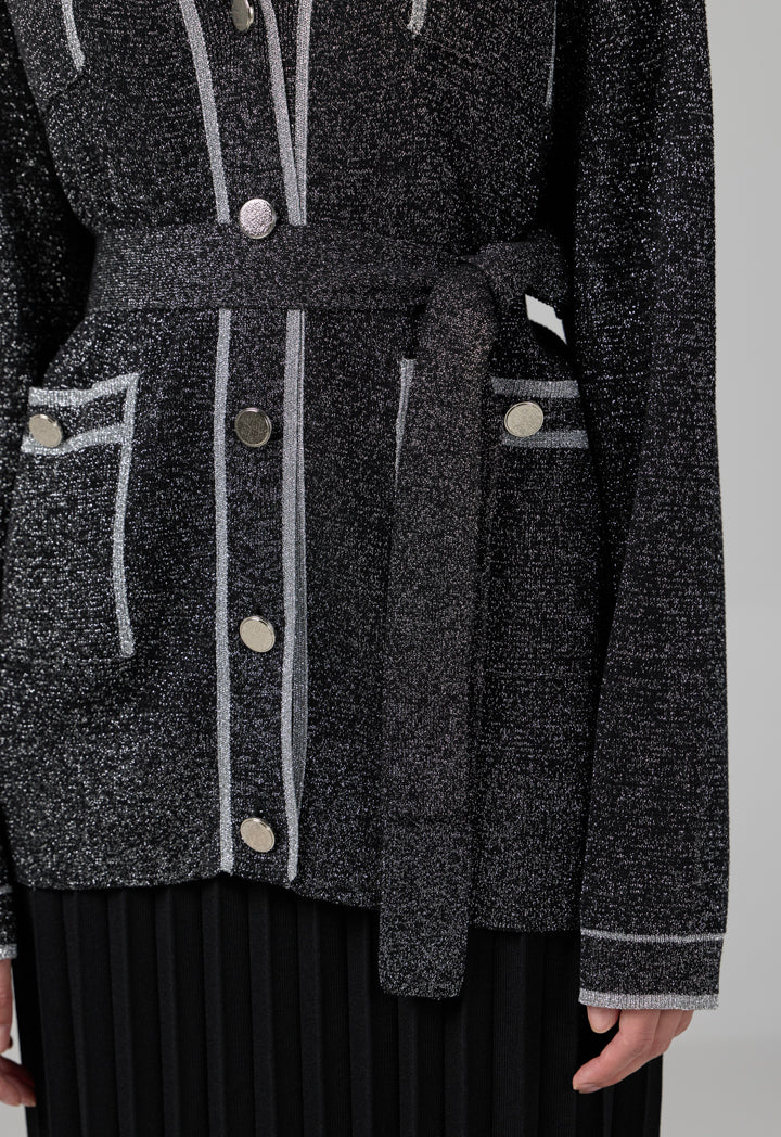 Choice Long Sleeves Knitted Belted Cardigan Black